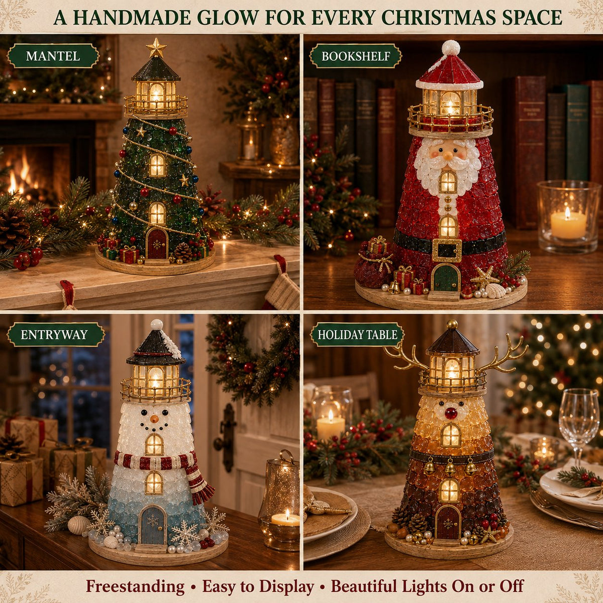 🎄Beginner-Friendly DIY Lighted Christmas Character Sea Glass-Style Lighthouse Kit Collection | Complete Kit with Sea Glass-Style Pieces💕