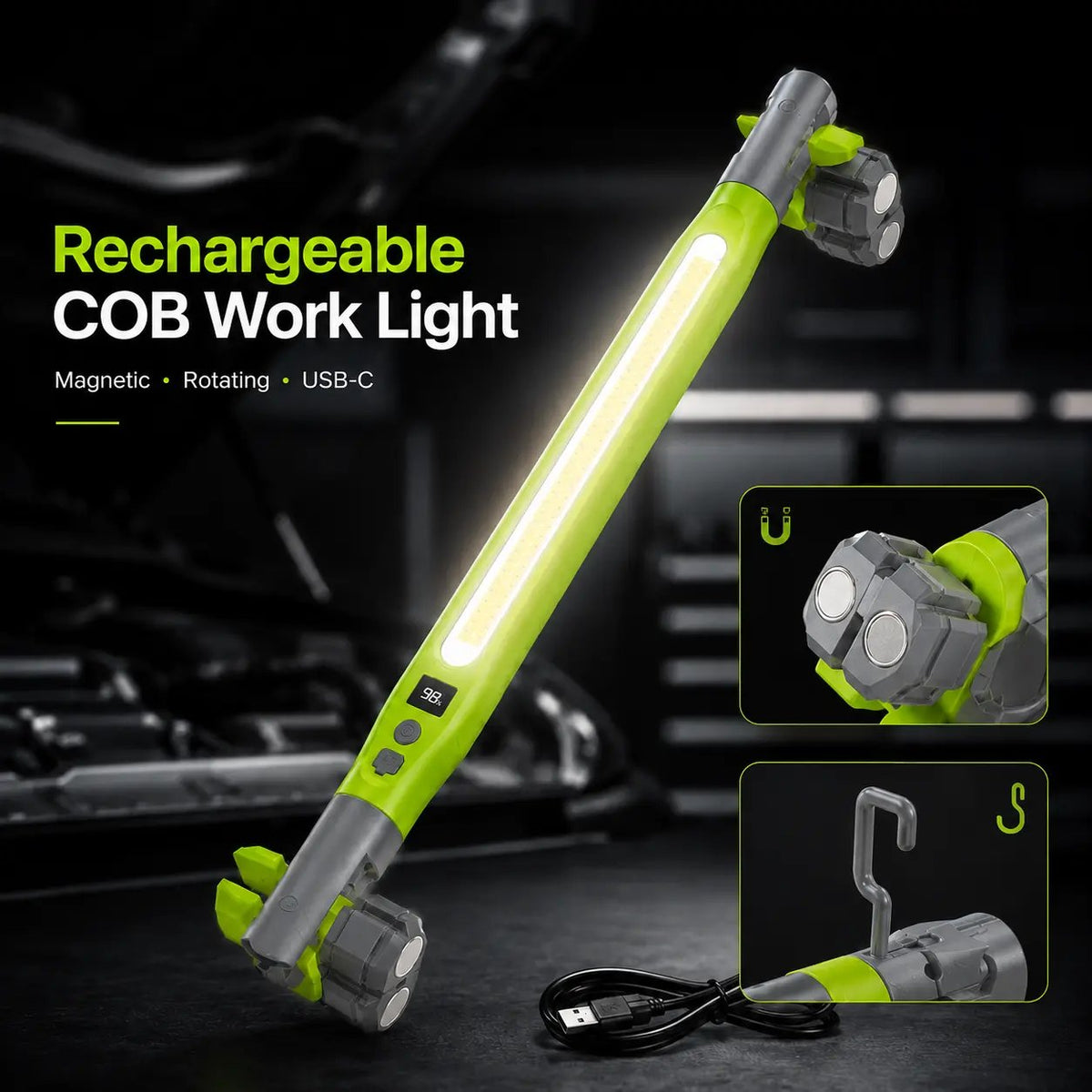 🔦 Rechargeable COB Work Light -【49% OFF】- ✨ Magnetic 360° Rotation Hands-Free Wide Area Illumination