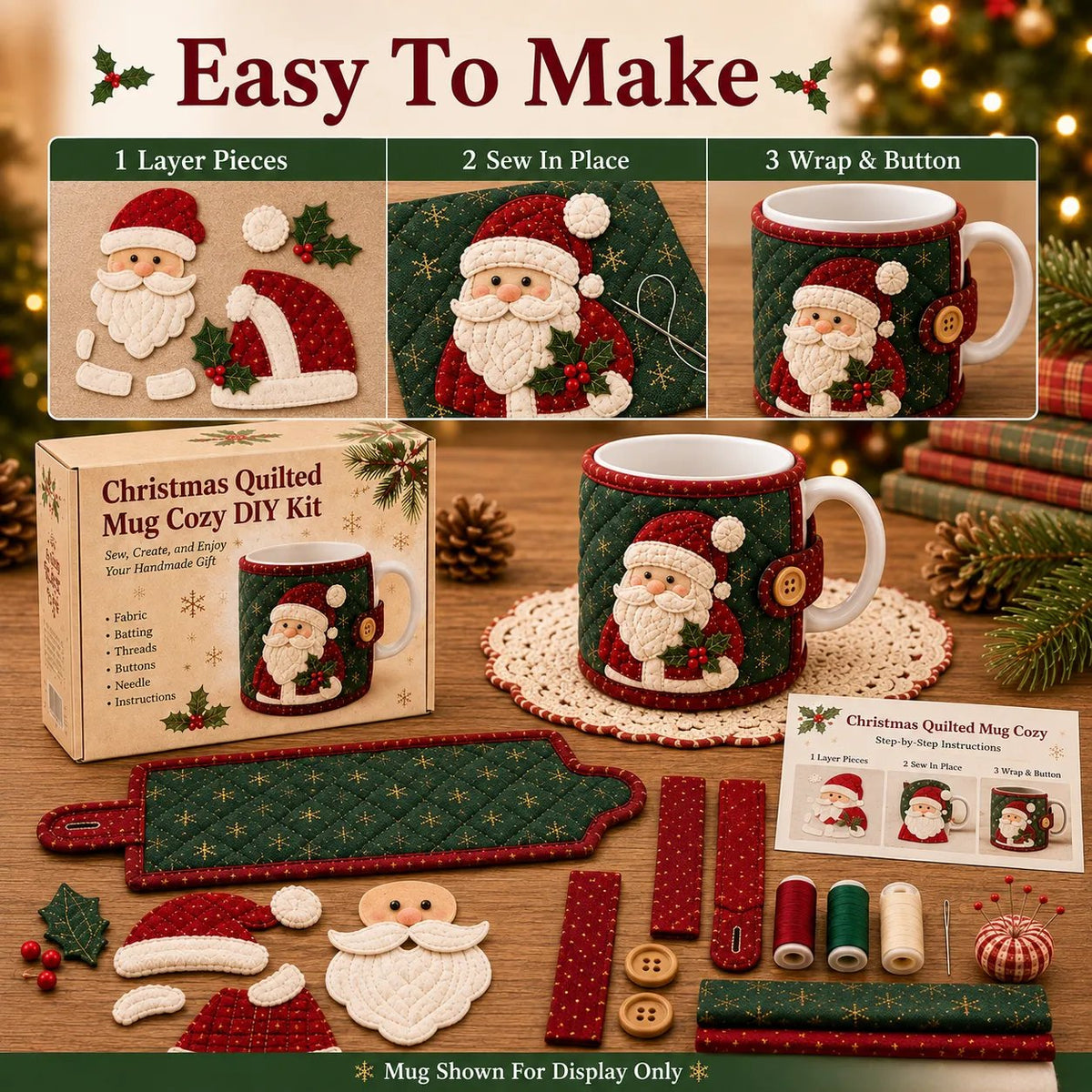 Free shipping Christmas Mug Cozy Sewing Kit – 6 Festive Appliqué Designs