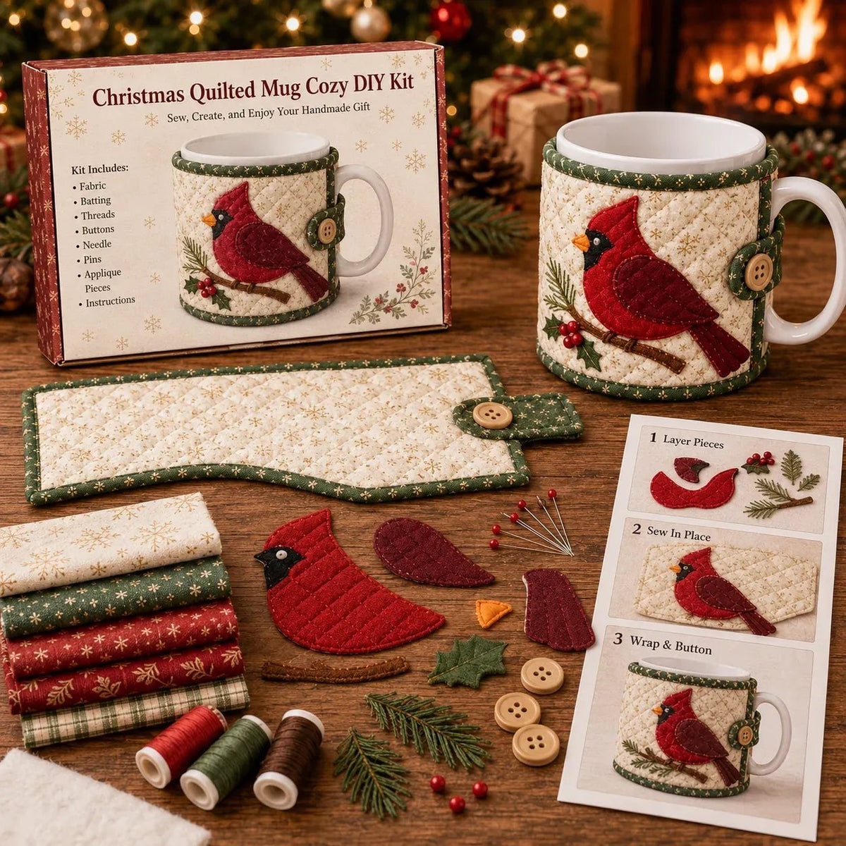 Free shipping Christmas Mug Cozy Sewing Kit – 6 Festive Appliqué Designs
