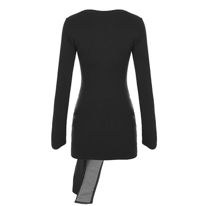 Solid color PU decorative dress with front tie