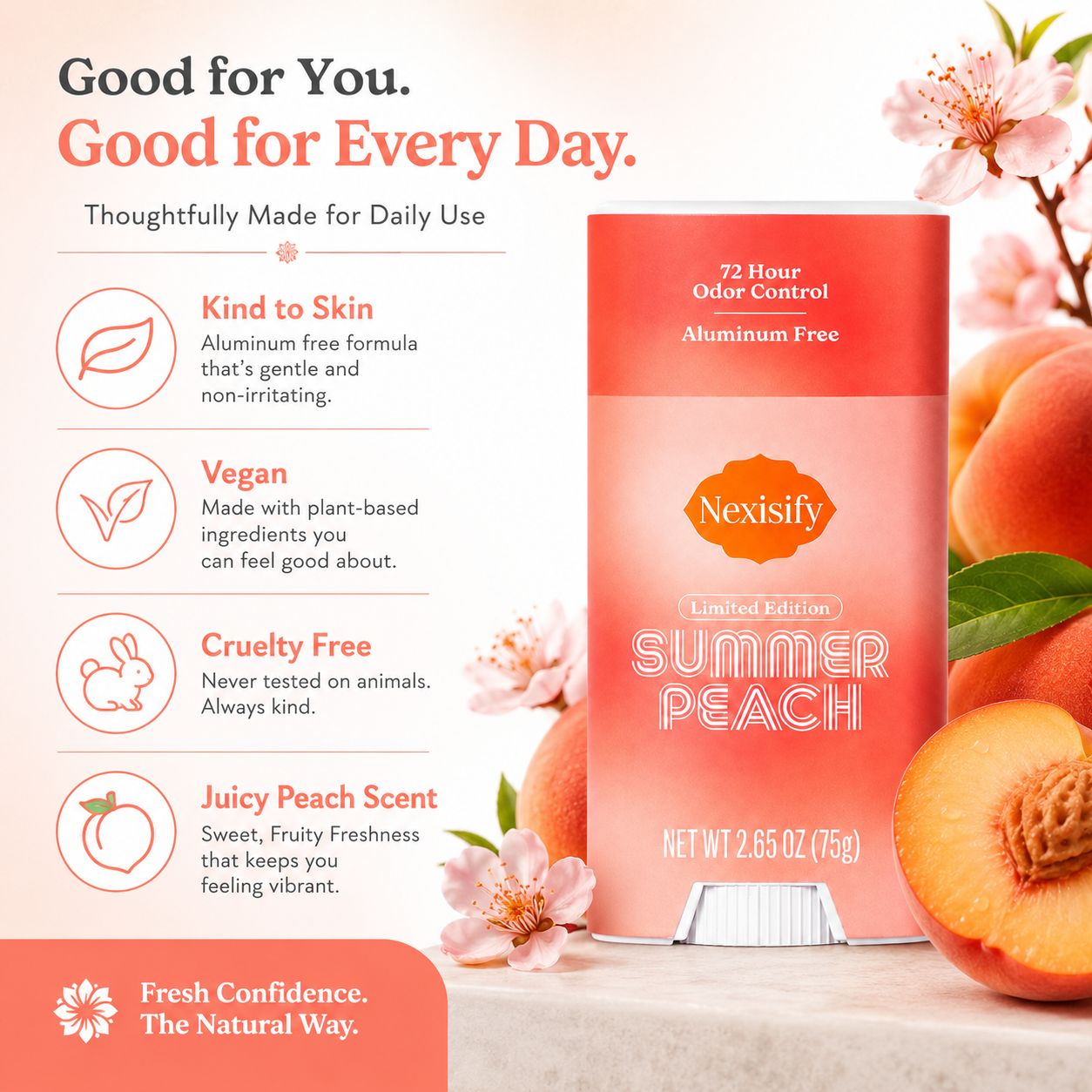 Nexisify Summer Peach Deodorant – Freshness & Gentle Underarm Care