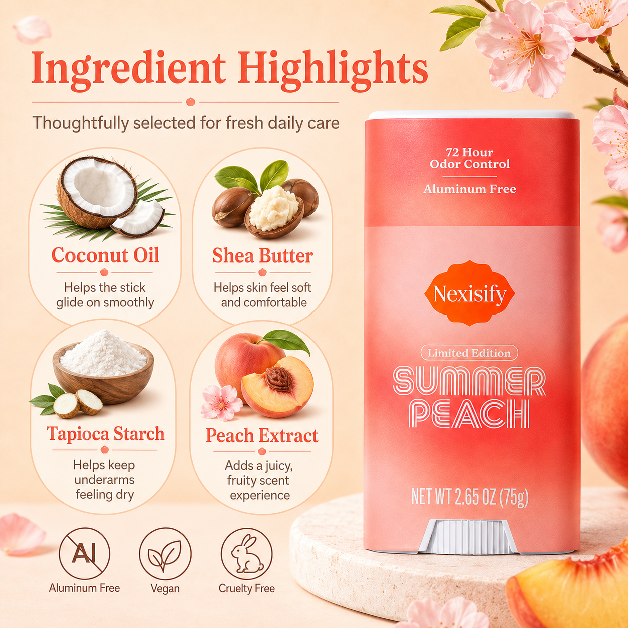 Nexisify Summer Peach Deodorant – Freshness & Gentle Underarm Care