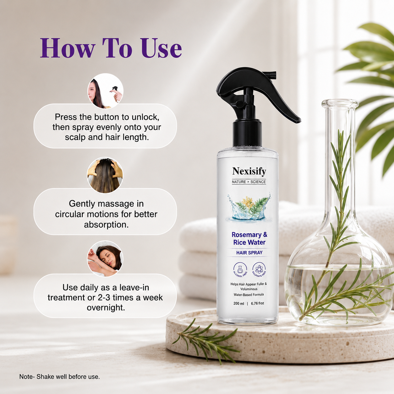 Rosemary Rice Water Hair Mist for Soft Smooth Non Greasy Hair