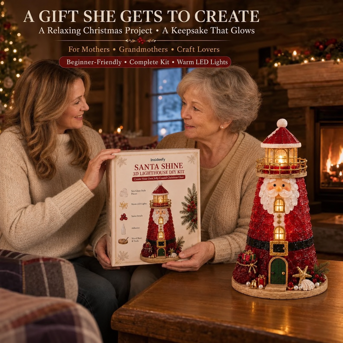 🎄Beginner-Friendly DIY Lighted Christmas Character Sea Glass-Style Lighthouse Kit Collection | Complete Kit with Sea Glass-Style Pieces💕