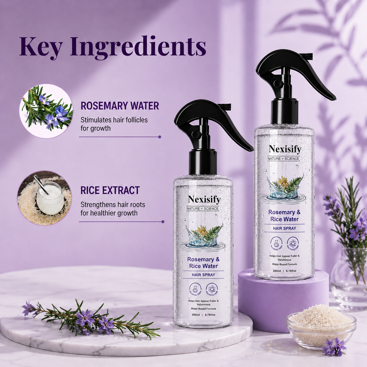 Rosemary Rice Water Hair Mist for Soft Smooth Non Greasy Hair