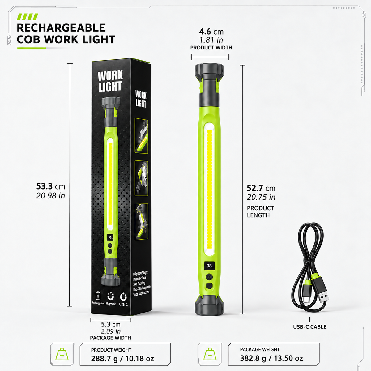 🔦 Rechargeable COB Work Light -【49% OFF】- ✨ Magnetic 360° Rotation Hands-Free Wide Area Illumination
