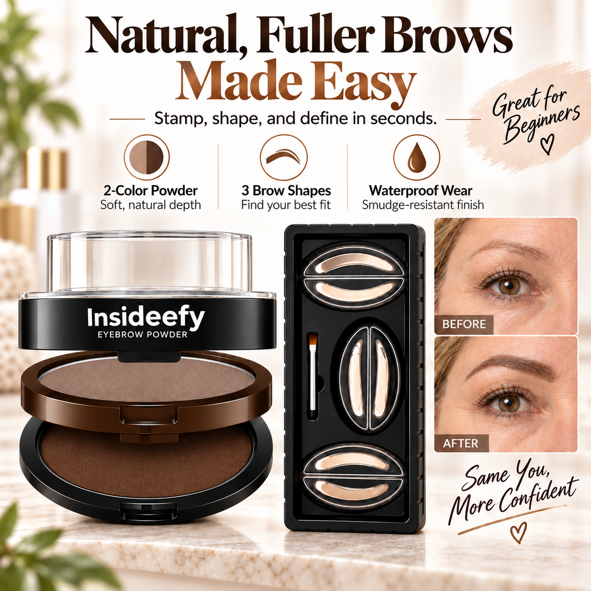 🔥 LAST DAY: BUY 1 GET 1 FREE 🌸 2-Color Waterproof Brow Stamp Kit for Quick, Natural-Looking Brows