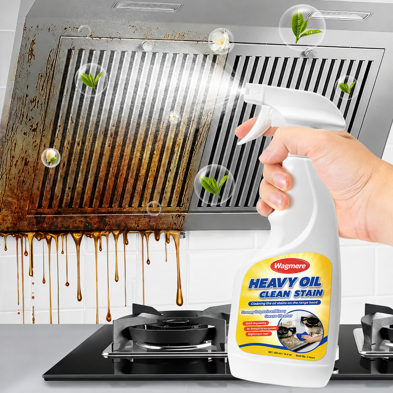 Wagmere Multi-Purpose Cleaner- Effective Multi-Purpose Cleaner with Spray Nozzle Spray & Towel for Kitchen, Household, Oven, Stove, Range Hood, Sink