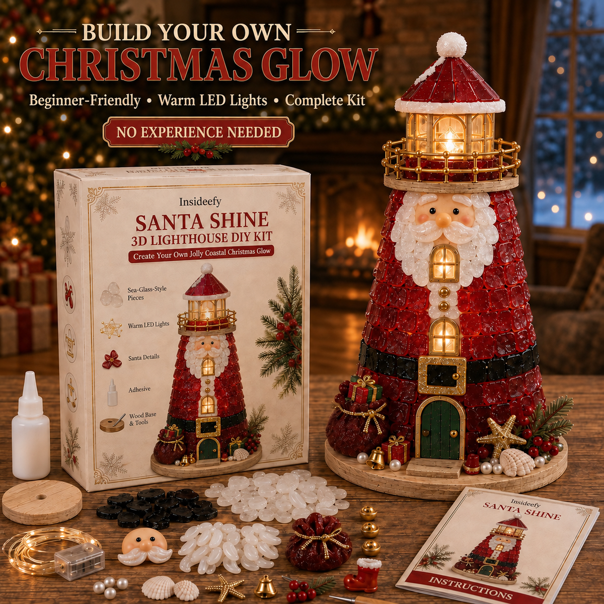 🎄Beginner-Friendly DIY Lighted Christmas Character Sea Glass-Style Lighthouse Kit Collection | Complete Kit with Sea Glass-Style Pieces💕